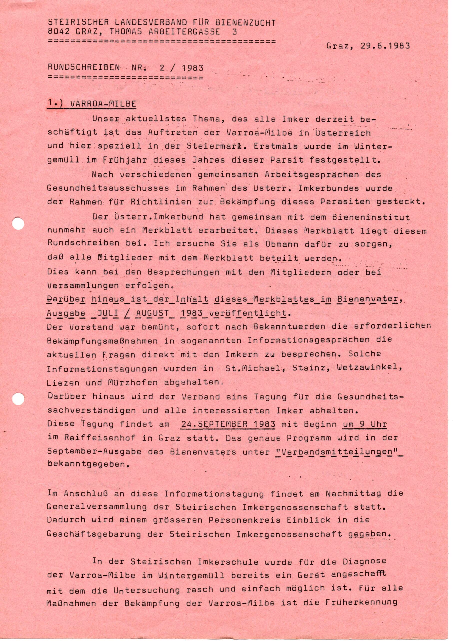 bienenzuchtverein-wildon-timeline1983 erste Varroafunde