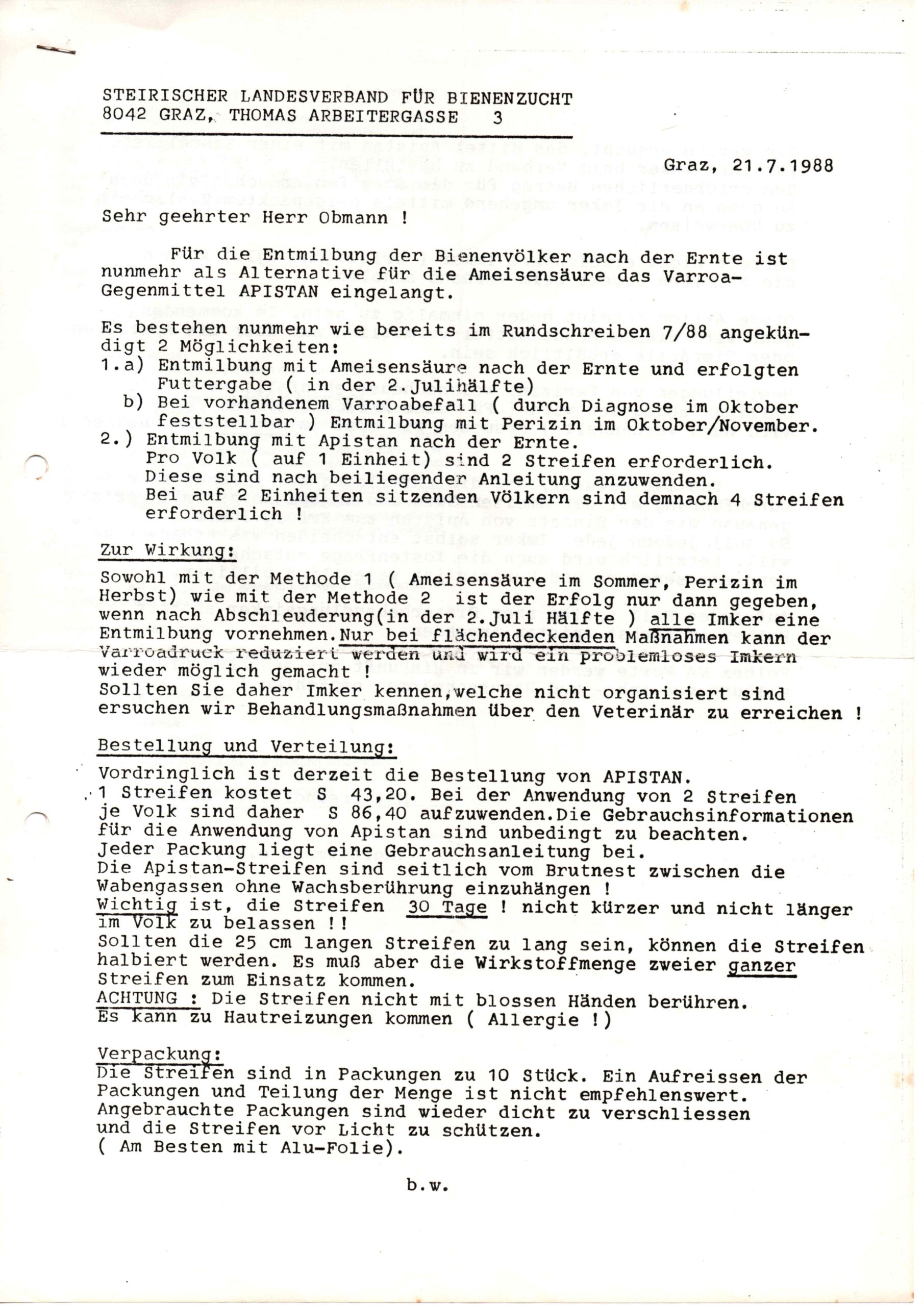 1988 Varroabehandlung